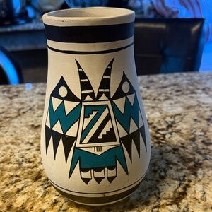 Native America Vase with Black and Teal Accents